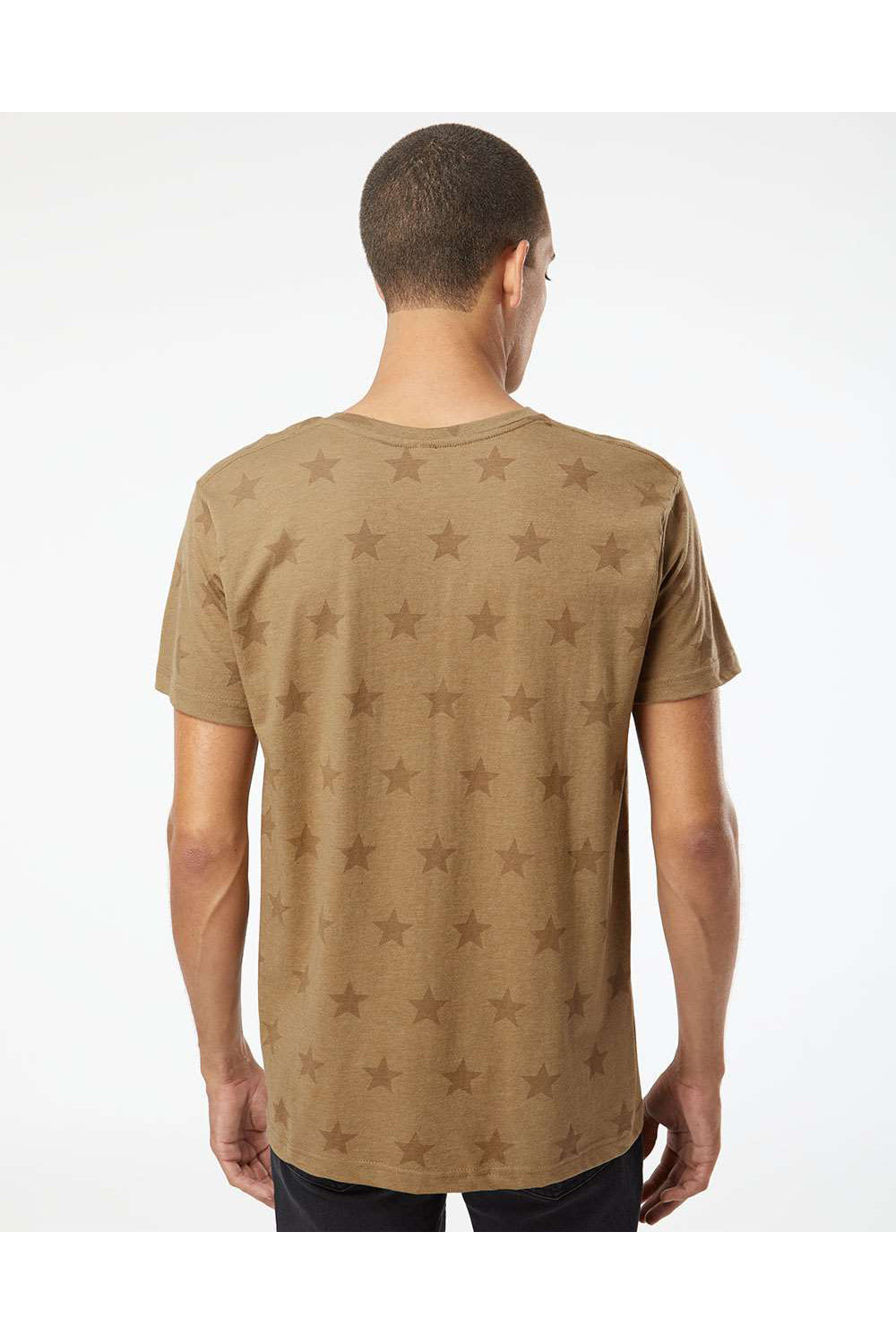 Code Five 3929 Mens Star Print Short Sleeve Crewneck T-Shirt Coyote Brown Model Back