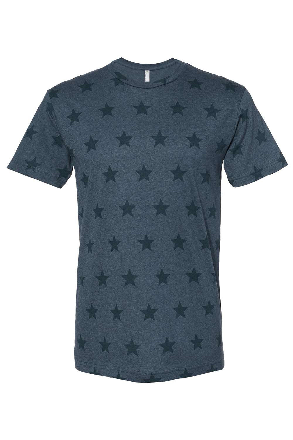 Code Five 3929 Mens Star Print Short Sleeve Crewneck T-Shirt Denim Blue Flat Front