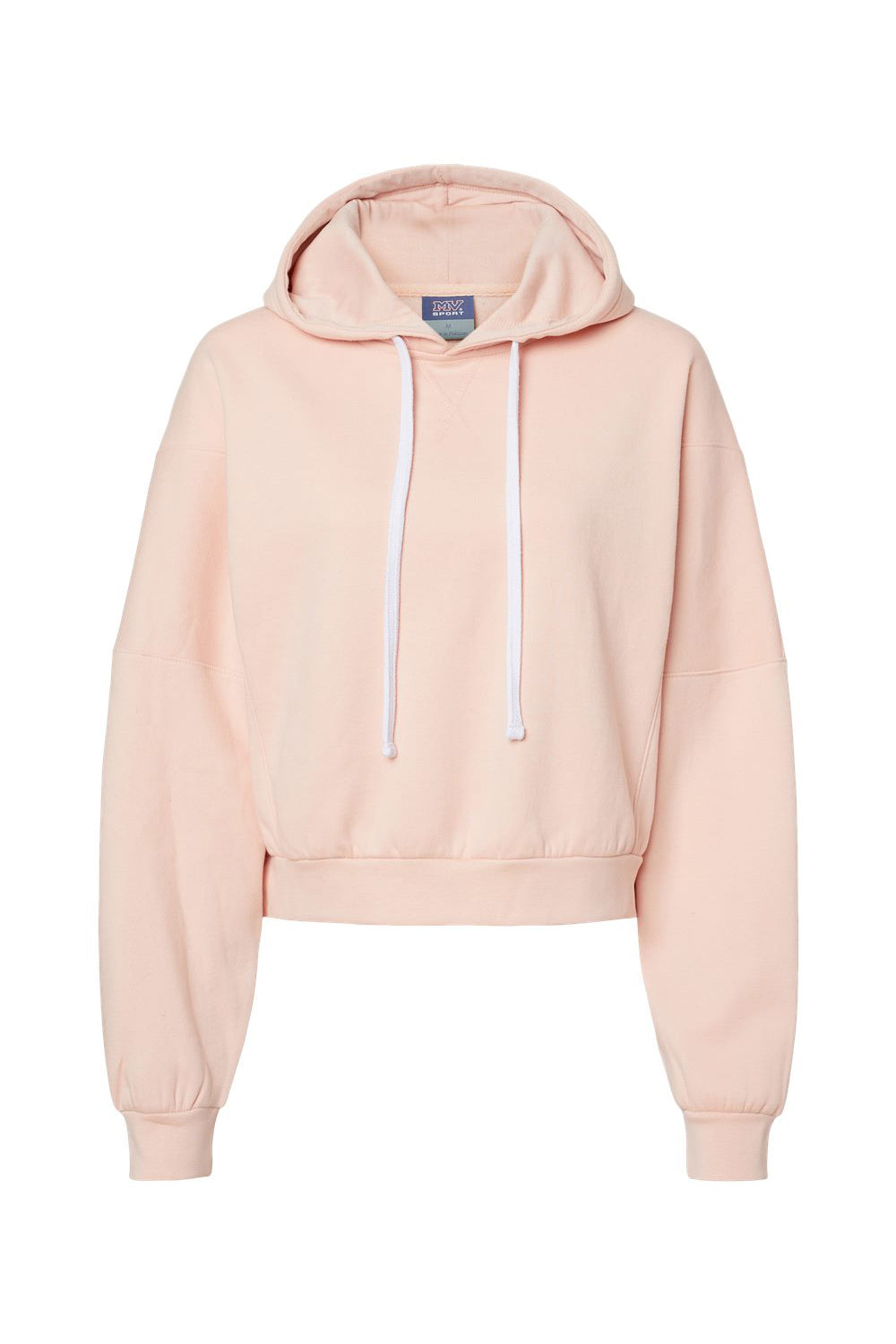 MV Sport W21751 Womens Sueded Fleece Crop Hooded Sweatshirt Hoodie Cameo Pink Flat Front