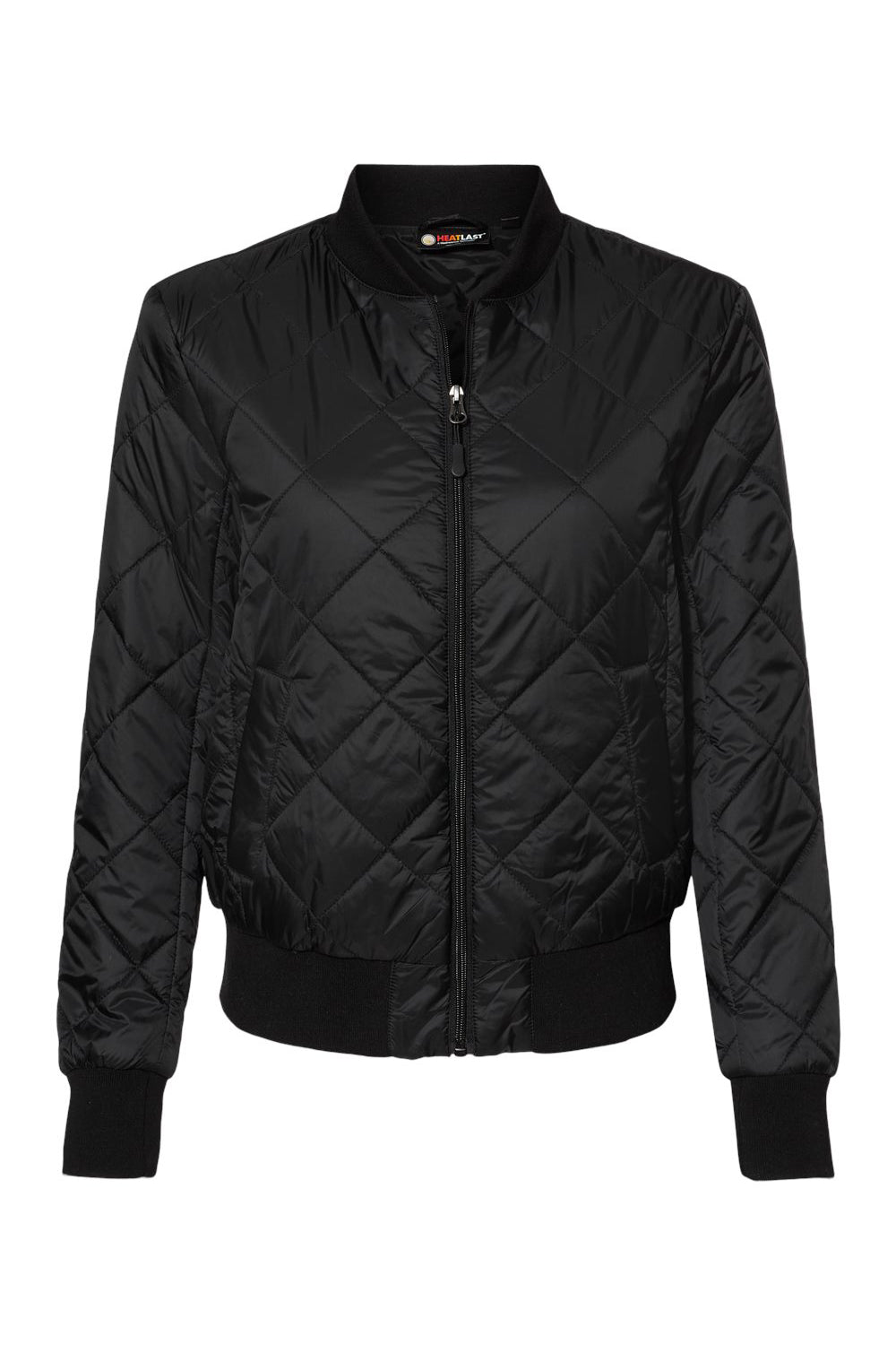 Weatherproof W21752 Womens HeatLast Quilted Packable Full Zip Bomber Jacket Black Flat Front