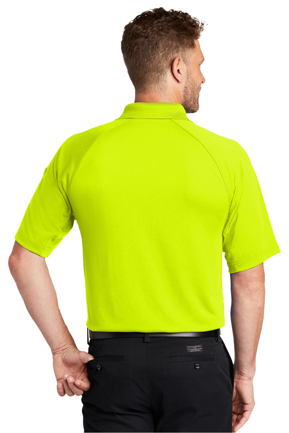 CornerStone CS420 Mens Select Tactical Moisture Wicking Short Sleeve Polo Shirt Safety Yellow Model Back