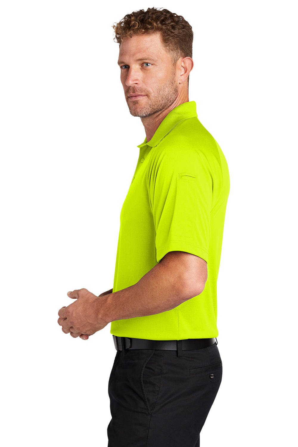 CornerStone CS420 Mens Select Tactical Moisture Wicking Short Sleeve Polo Shirt Safety Yellow Model Side