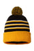 Richardson 134 Mens Pom Cuffed Beanie Black/Gold/White Flat Front