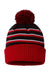 Richardson 134 Mens Pom Cuffed Beanie Black/Red/White Flat Front