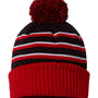 Richardson Mens Pom Cuffed Beanie - Black/Red/White - NEW