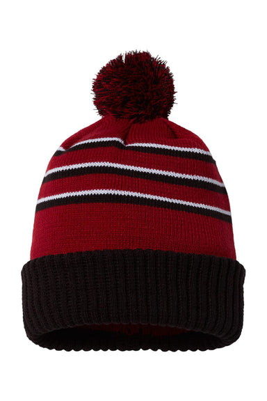 Richardson 134 Mens Pom Cuffed Beanie Cardinal Red/Black/White Flat Front