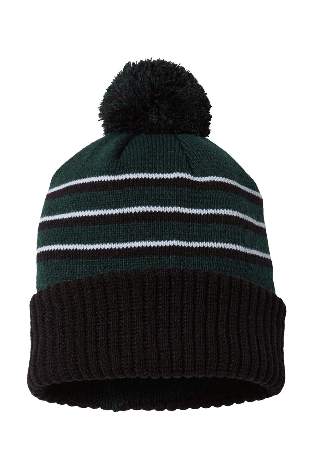 Richardson 134 Mens Pom Cuffed Beanie Dark Green/Black/White Flat Front