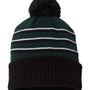 Richardson Mens Pom Cuffed Beanie - Dark Green/Black/White - NEW