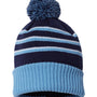 Richardson Mens Pom Cuffed Beanie - Navy Blue/Columbia Blue/White - NEW