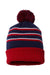 Richardson 134 Mens Pom Cuffed Beanie Navy Blue/Red/White Flat Front