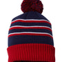 Richardson Mens Pom Cuffed Beanie - Navy Blue/Red/White - NEW