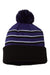 Richardson 134 Mens Pom Cuffed Beanie Purple/Black/White Flat Front