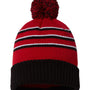 Richardson Mens Pom Cuffed Beanie - Red/Black/White - NEW