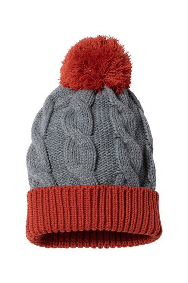 Richardson 141R Mens Chunk Twist Cuffed Beanie Heather Grey/Rust Flat Front