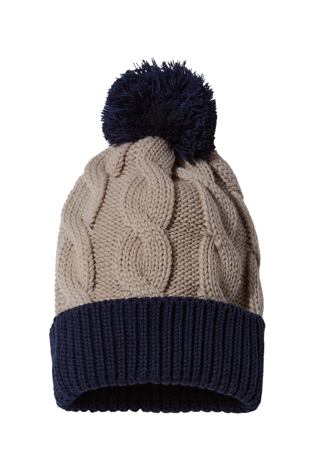 Richardson 141R Mens Chunk Twist Cuffed Beanie Stone/Navy Blue Flat Front