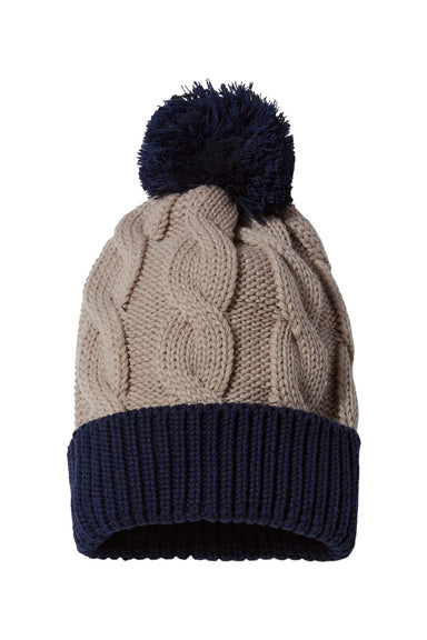 Richardson 141R Mens Chunk Twist Cuffed Beanie Stone/Navy Blue Flat Front