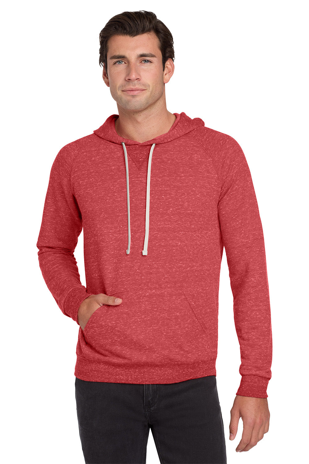 Jerzees 90M/90MR Mens Vintage Snow French Terry Hooded Sweatshirt Hoodie w/ Pouch Pocket Heather Red Model Front