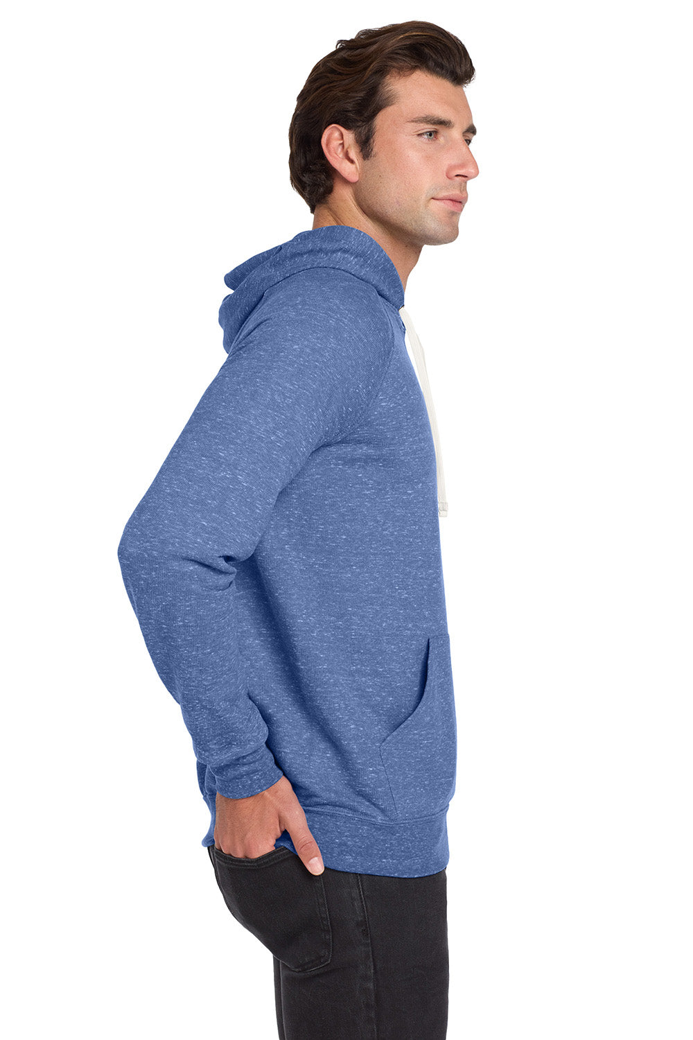 Jerzees 90M/90MR Mens Vintage Snow French Terry Hooded Sweatshirt Hoodie w/ Pouch Pocket Heather Royal Blue Model Side