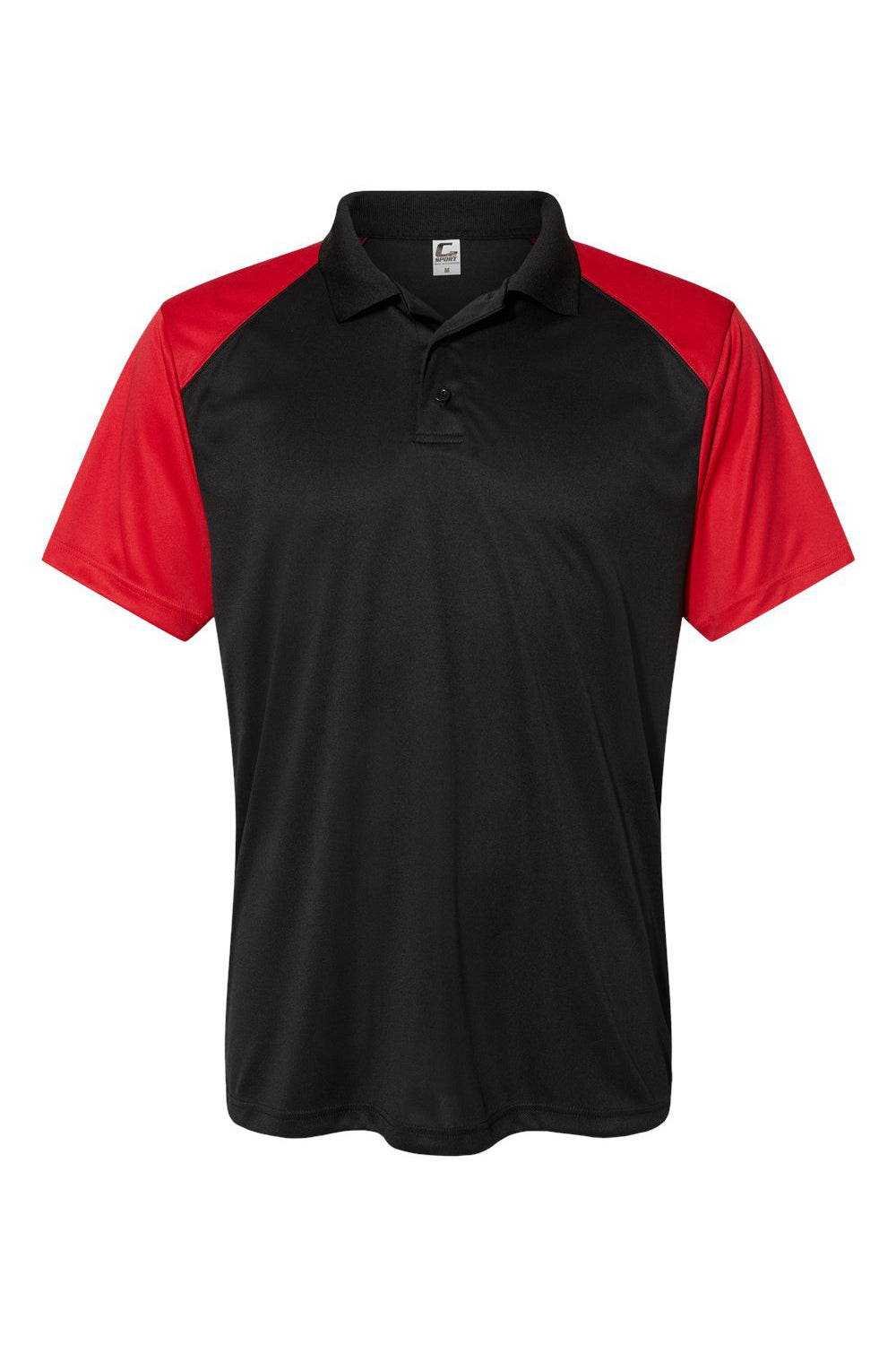 C2 Sport 5903 Mens Moisture Wicking Short Sleeve Polo Shirt Black/Red Flat Front