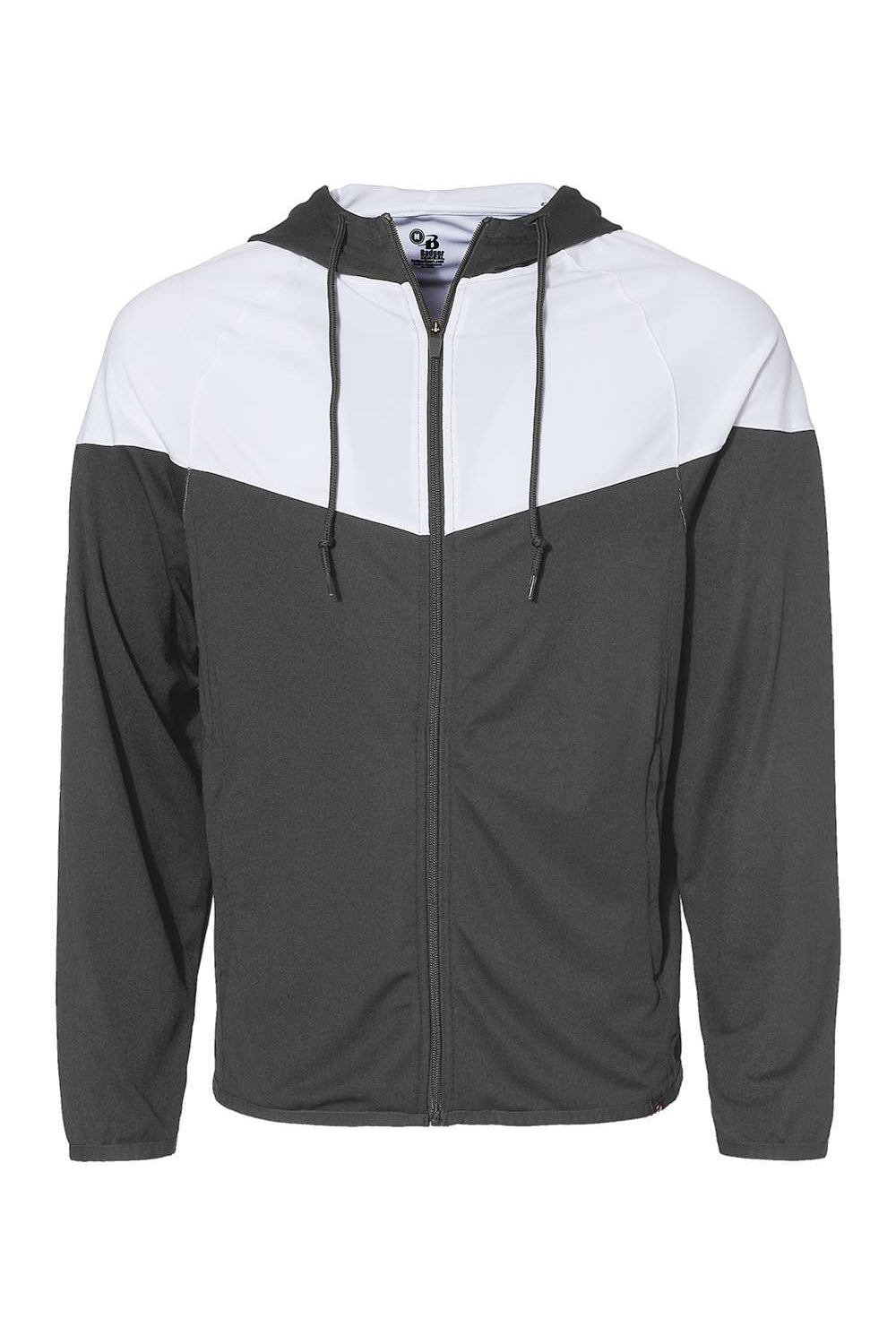 Badger 7722 Mens Spirit Full Zip Hooded Jacket Graphite Grey/White Flat Front