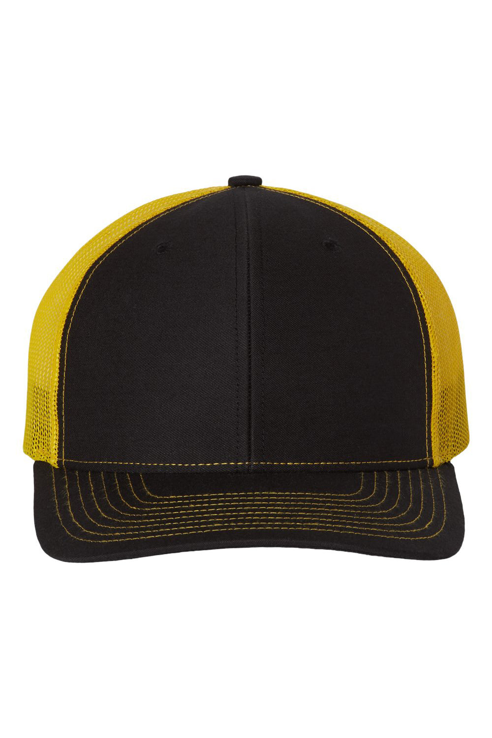 Richardson 112 Mens Snapback Trucker Hat Black/Yellow Flat Front