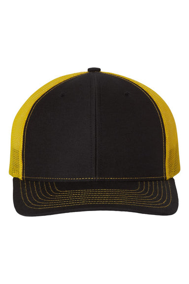 Richardson 112 Mens Snapback Trucker Hat Black/Yellow Flat Front