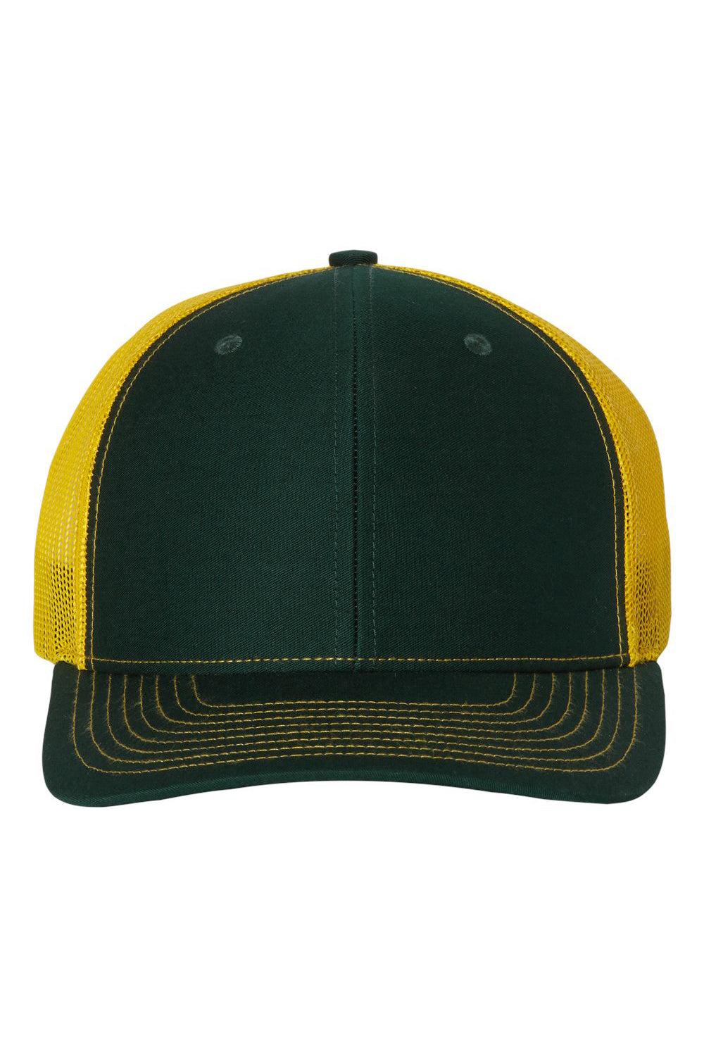 Richardson 112 Mens Snapback Trucker Hat Dark Green/Yellow Flat Front