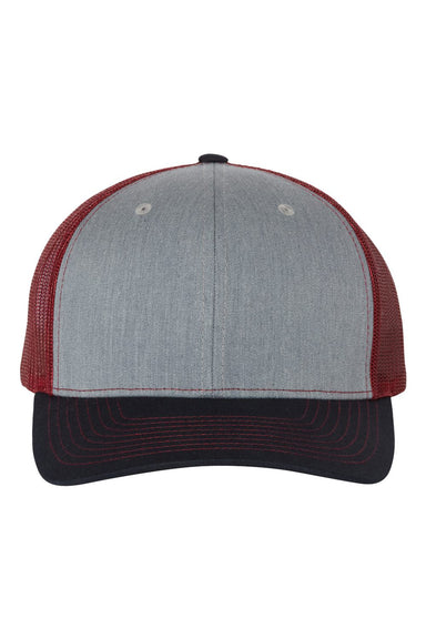 Richardson 112 Mens Snapback Trucker Hat Heather Grey/Cardinal Red/Navy Blue Flat Front