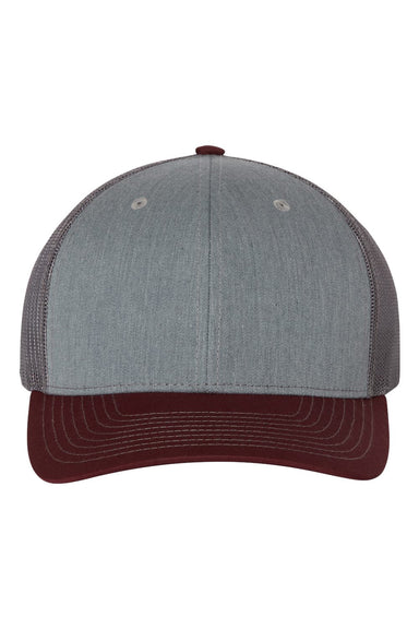 Richardson 112 Mens Snapback Trucker Hat Heather Grey/Charcoal Grey/Maroon Flat Front