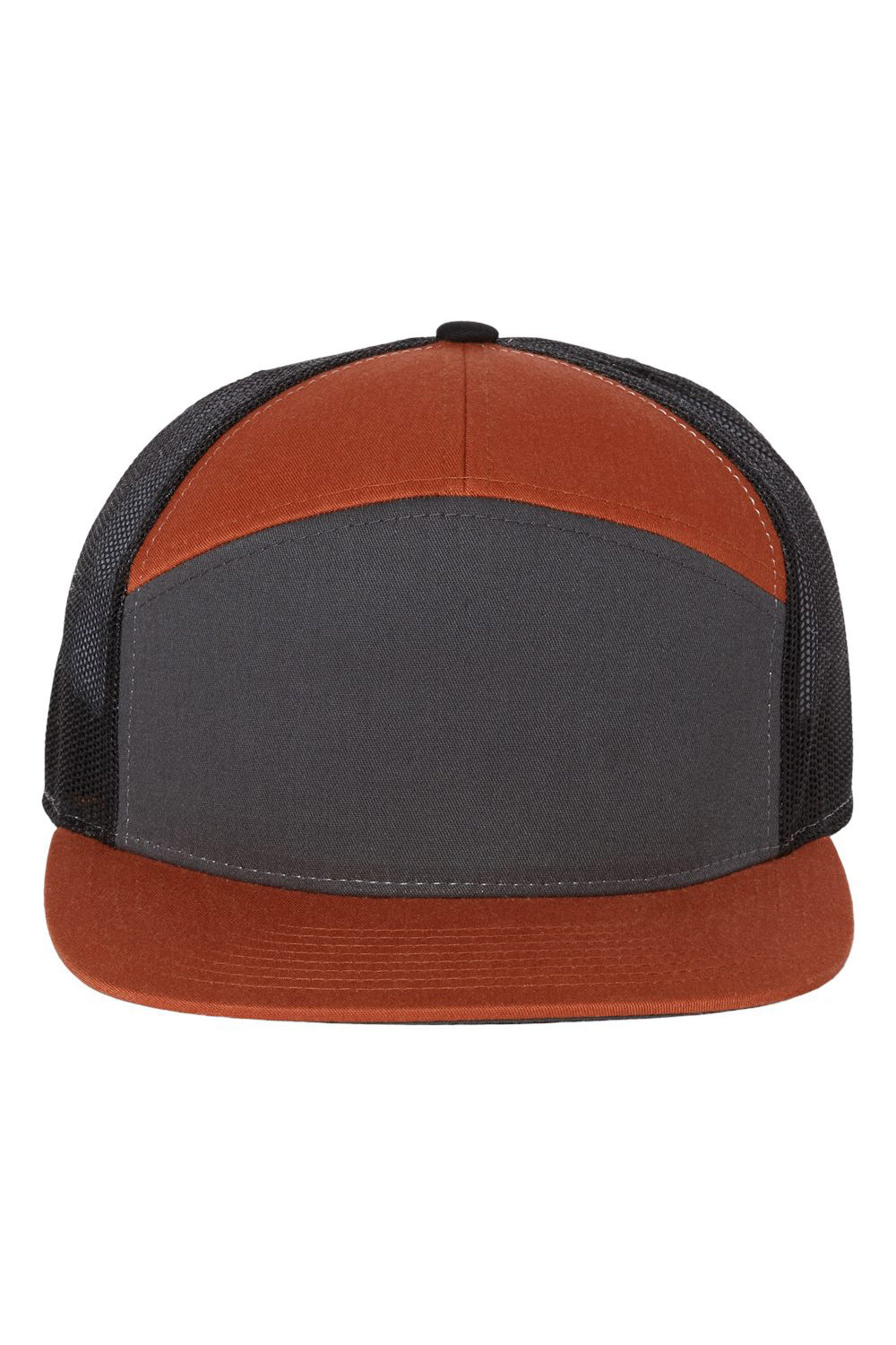 Richardson 168 Mens 7 Trucker Hat Charcoal Grey/Burnt Orange/Black Flat Front