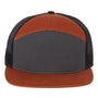 Richardson Mens 7 Panel Snapback Trucker Hat - Charcoal Grey/Burnt Orange/Black - NEW