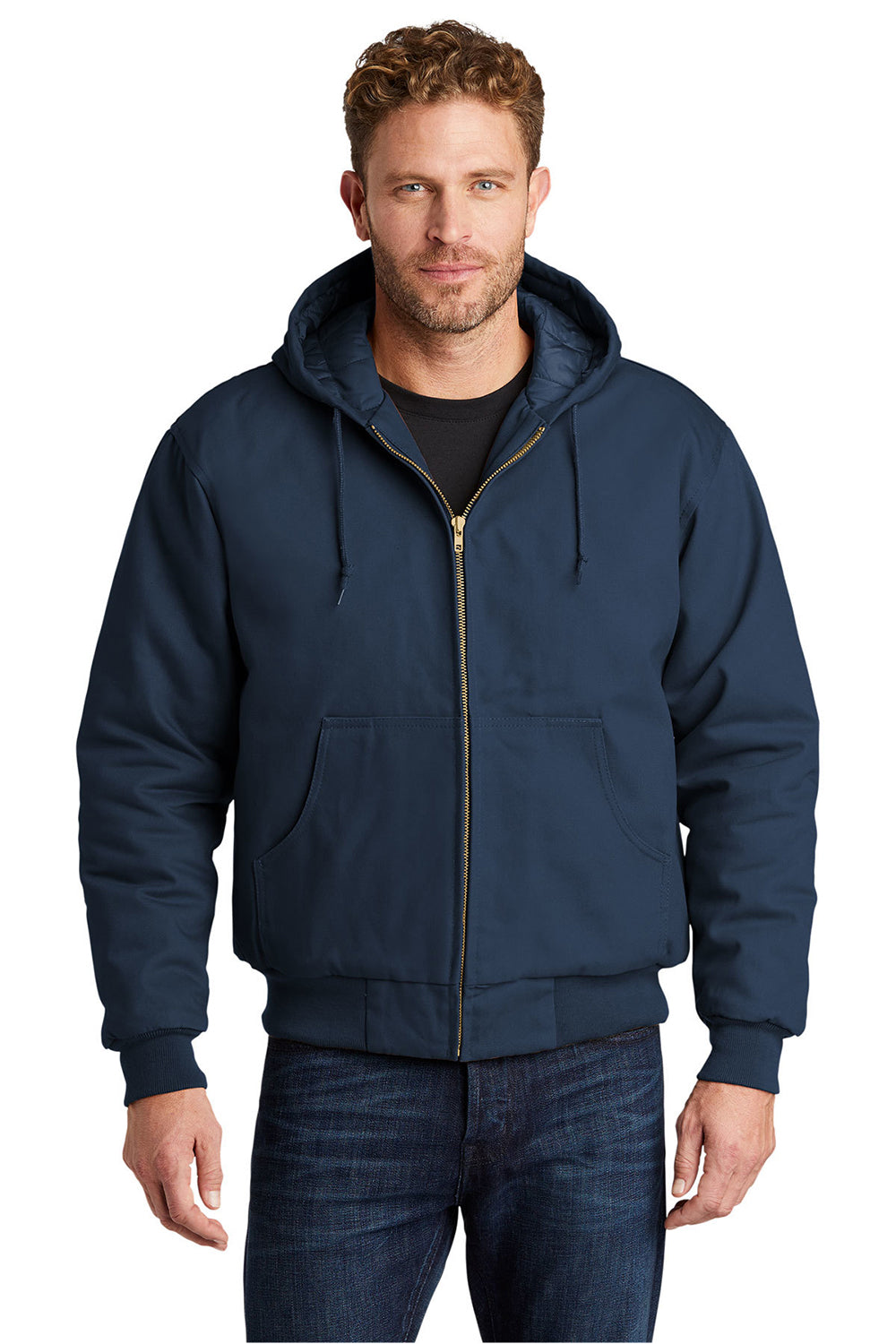 CornerStone J763H/TLJ763H Mens Duck Cloth Full Zip Hooded Jacket Navy Blue Model Front