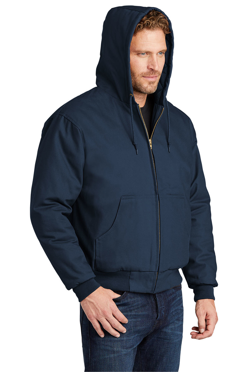 CornerStone J763H/TLJ763H Mens Duck Cloth Full Zip Hooded Jacket Navy Blue Model 3q