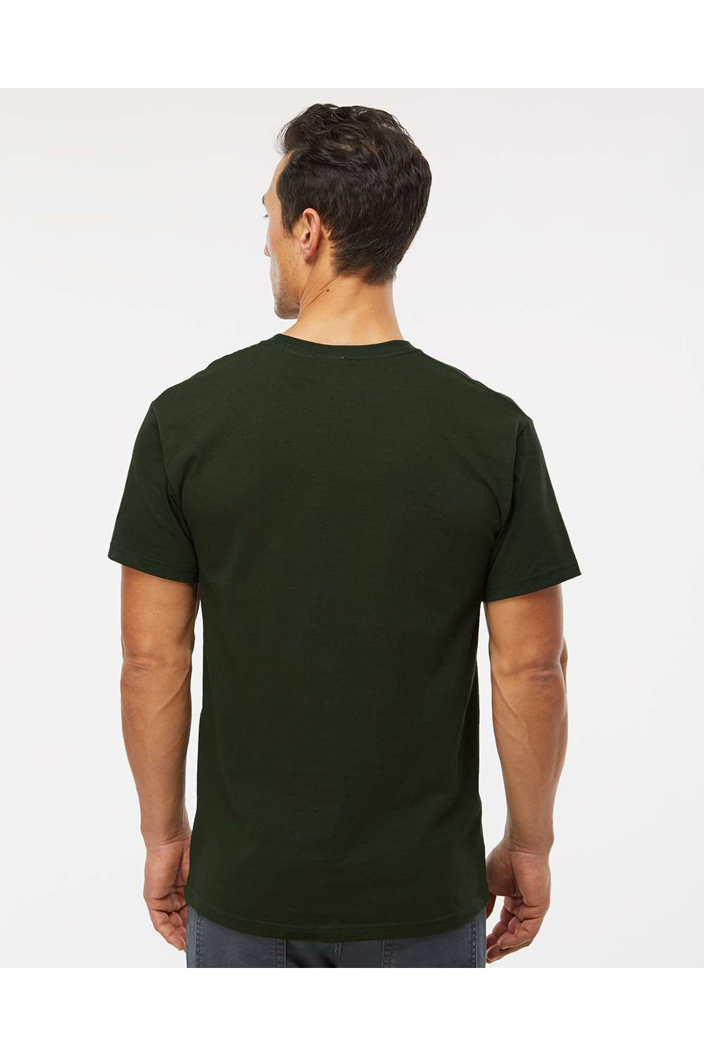 M&O 4800 Mens Gold Soft Touch Short Sleeve Crewneck T-Shirt Forest Green Model Back