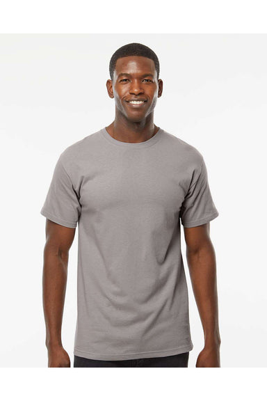 M&O 4800 Mens Gold Soft Touch Short Sleeve Crewneck T-Shirt Gravel Grey Model Front