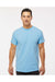 M&O 4800 Mens Gold Soft Touch Short Sleeve Crewneck T-Shirt Light Blue Model Front