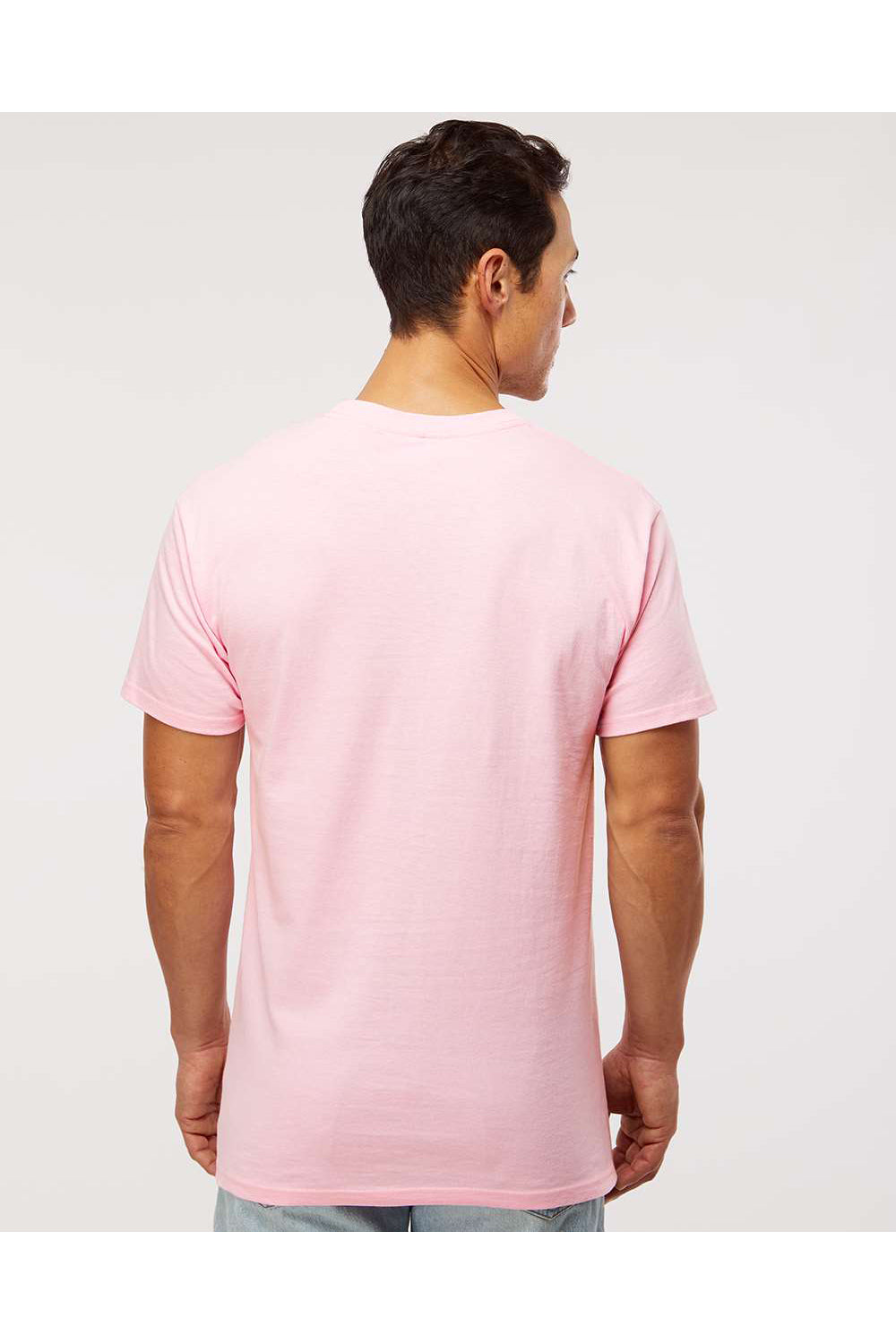 M&O 4800 Mens Gold Soft Touch Short Sleeve Crewneck T-Shirt Light Pink Model Back