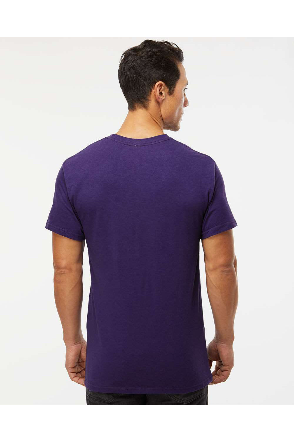 M&O 4800 Mens Gold Soft Touch Short Sleeve Crewneck T-Shirt Purple Model Back