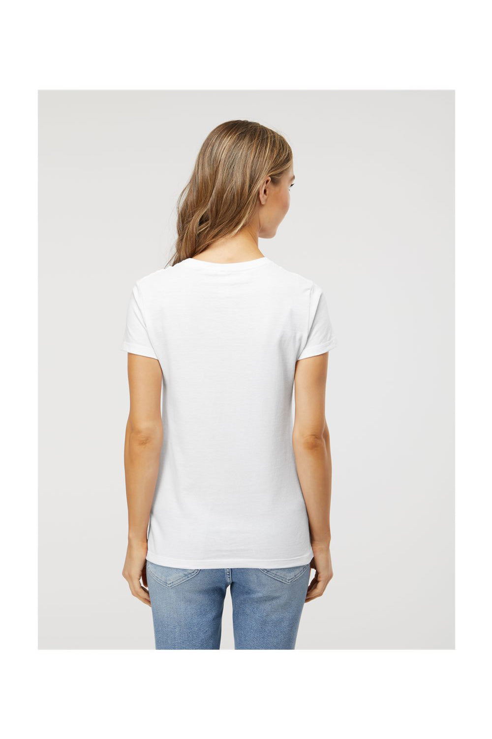 M&O 4810 Womens Gold Soft Touch Short Sleeve Crewneck T-Shirt White Model Back