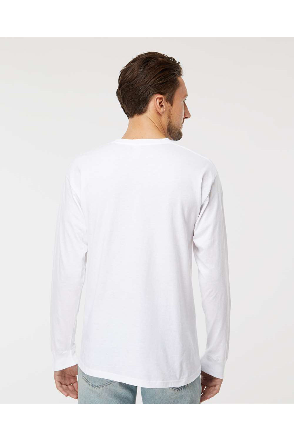 M&O 4820 Mens Gold Soft Touch Long Sleeve Crewneck T-Shirt White Model Back