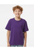 M&O 4850 Youth Gold Soft Touch Short Sleeve Crewneck T-Shirt Purple Model Front