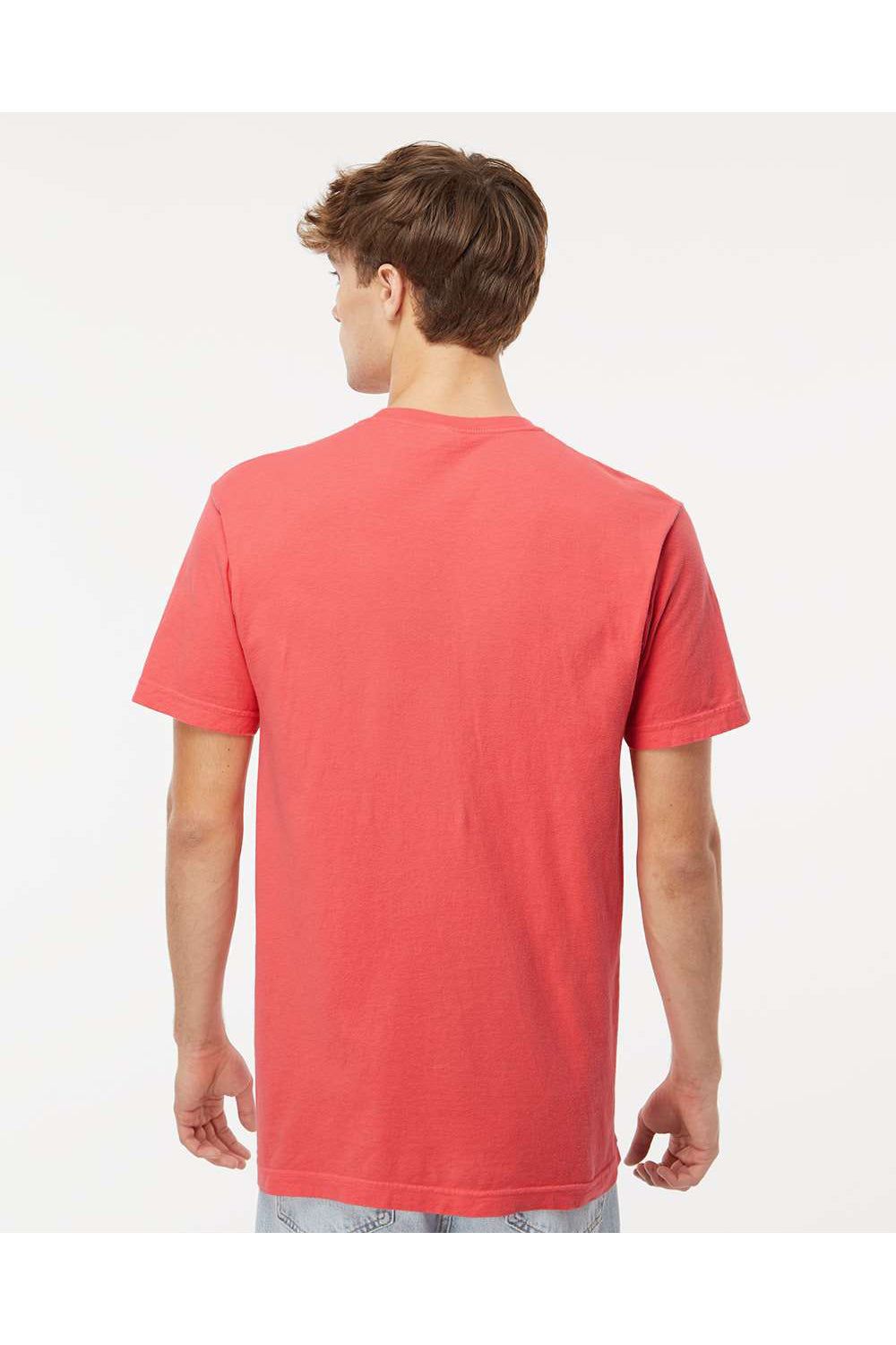 M&O 6500M Mens Vintage Garment Dyed Short Sleeve Crewneck T-Shirt Bright Salmon Model Back