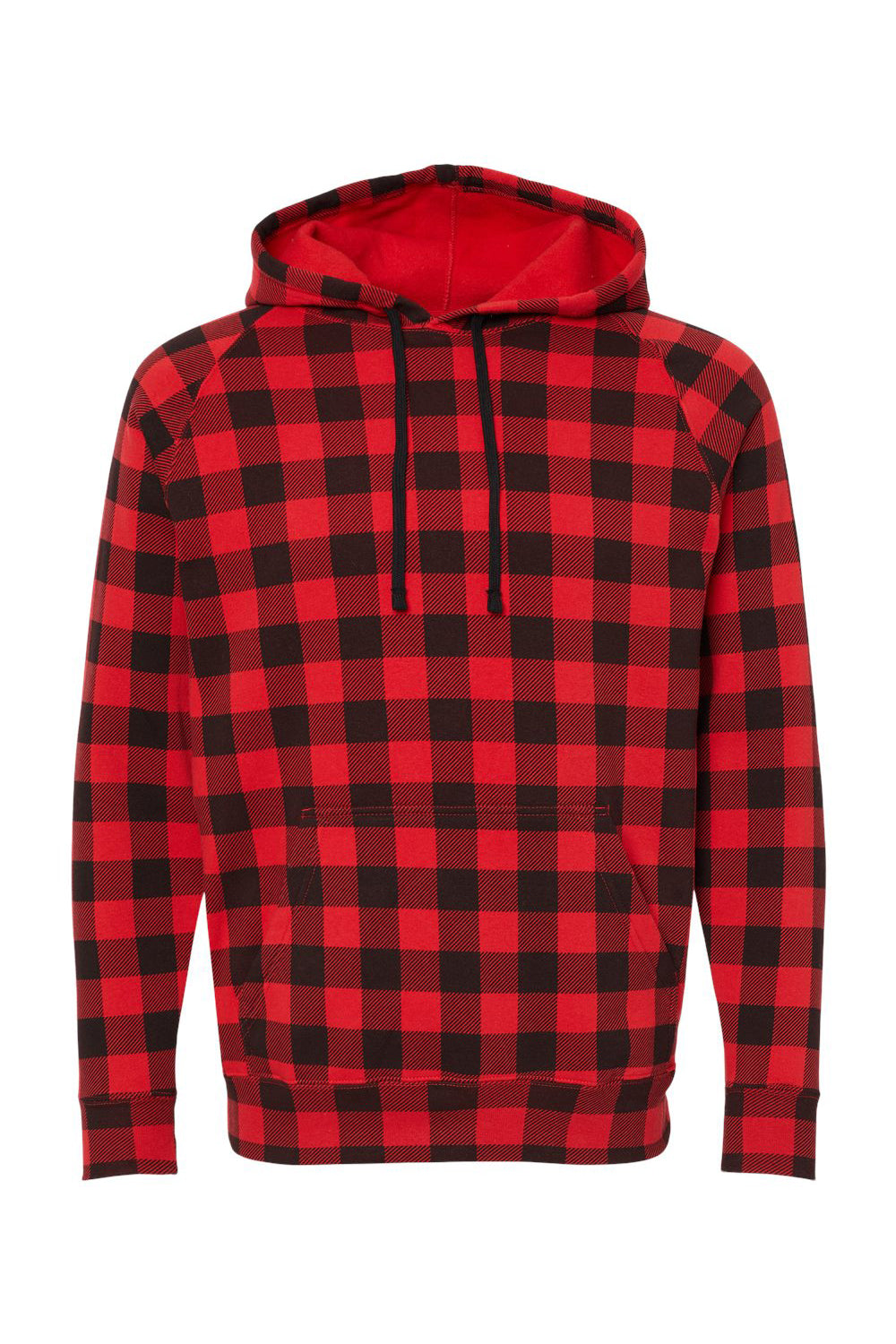 Independent Trading Co. PRM33SBP Mens Special Blend Raglan Hooded Sweatshirt Hoodie Red Buffalo Plaid Flat Front