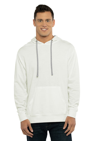 Next Level 9301 Mens French Terry Fleece Hooded Sweatshirt Hoodie w/ Pouch Pocket White/Heather Grey Model Front