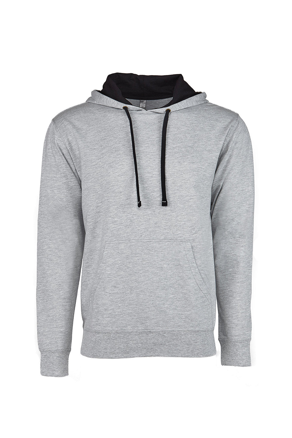 Next Level 9301 Mens French Terry Fleece Hooded Sweatshirt Hoodie w/ Pouch Pocket Heather Grey/Black Flat Front