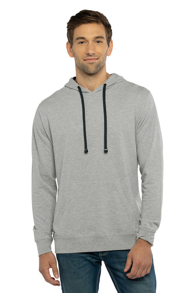 Next Level 9301 Mens French Terry Fleece Hooded Sweatshirt Hoodie w/ Pouch Pocket Heather Grey/Midnight Navy Blue Model Front