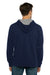 Next Level 9301 Mens French Terry Fleece Hooded Sweatshirt Hoodie w/ Pouch Pocket Midnight Navy Blue/Heather Grey Model Back