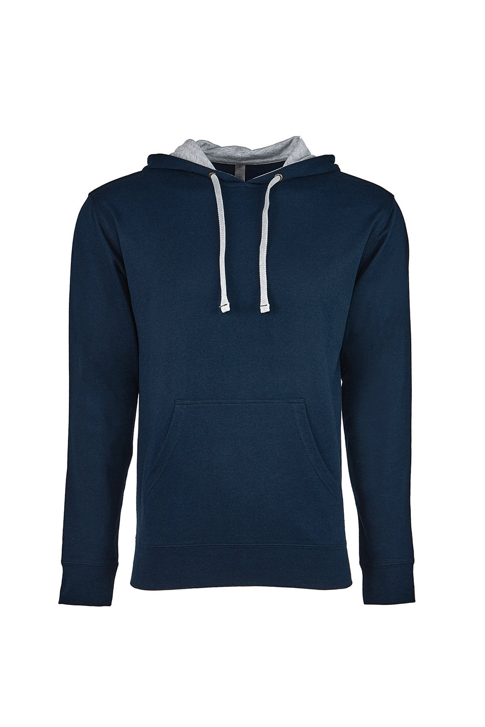 Next Level 9301 Mens French Terry Fleece Hooded Sweatshirt Hoodie w/ Pouch Pocket Midnight Navy Blue/Heather Grey Flat Front