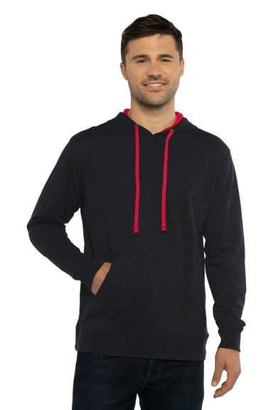 Next Level 9301 Mens French Terry Fleece Hooded Sweatshirt Hoodie w/ Pouch Pocket Black/Red Model Front