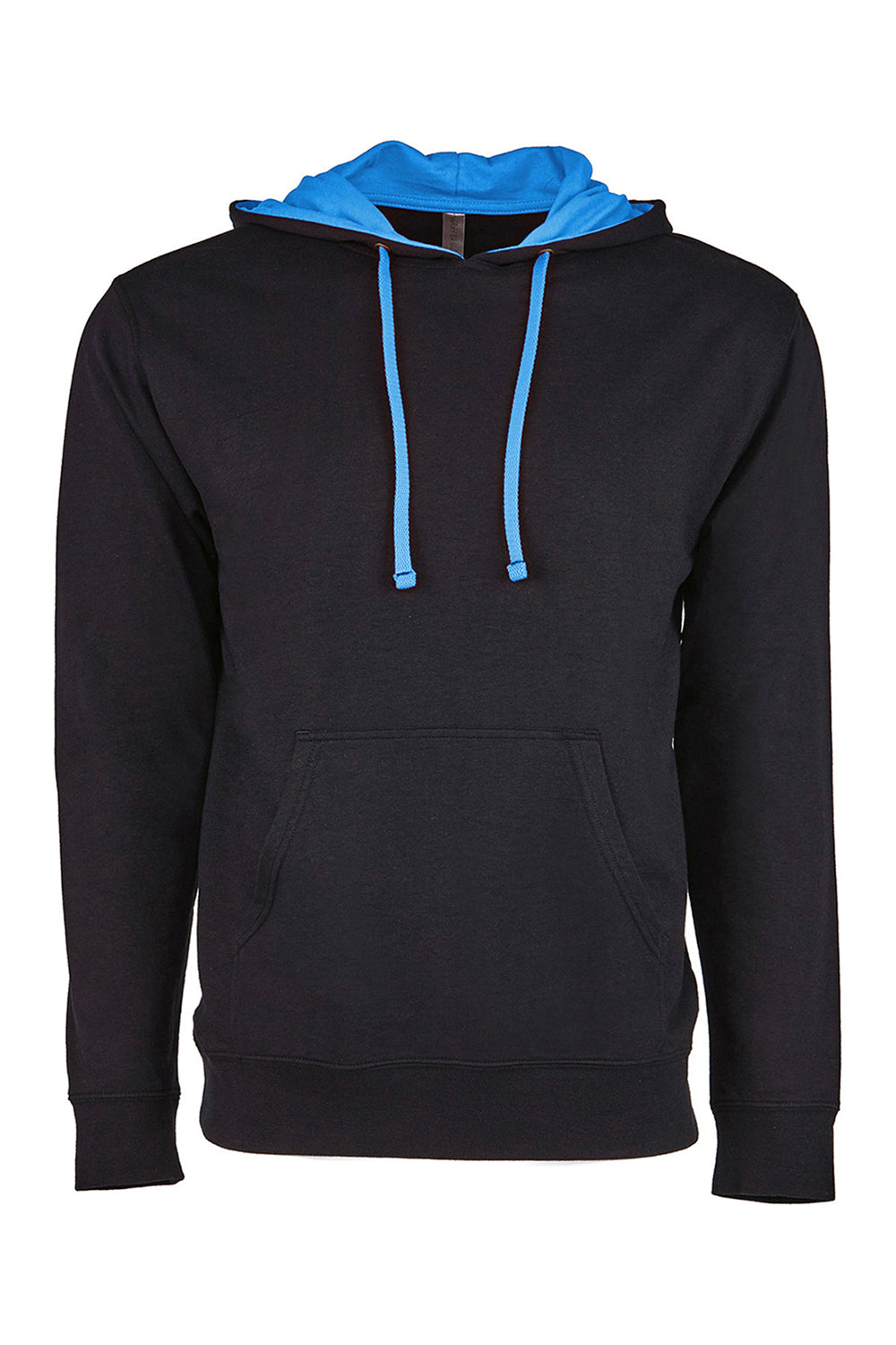 Next Level 9301 Mens French Terry Fleece Hooded Sweatshirt Hoodie w/ Pouch Pocket Black/Turquoise Blue Flat Front